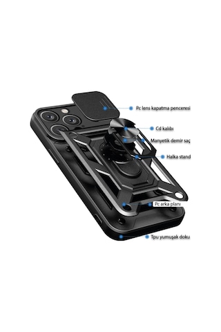 Apple Uyumlu iPhone 16 Pro Max Kılıf Kamera Koruma Sürgülü Şık Pars Tank Sert Silikon Kapak Siyah