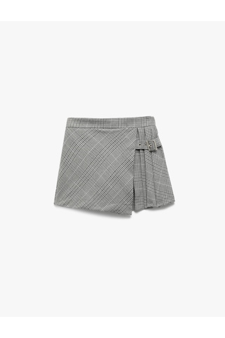 Koton Ekose Desenli Kemer Detaylı Pileli Şort Etek Gri Ekose 6wkg40036aw Gri Ekoseli