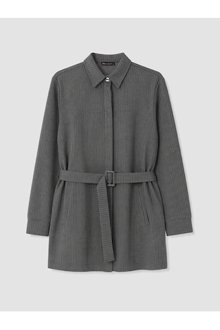 Lcw Modest Gri Çizgili Kuşaklı Kadın Gömlek Tunik