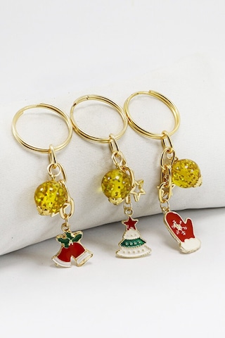 Gold Halkalı Renkli Yılbaşı Temalı Anahtarlık, Hediyelik Christma