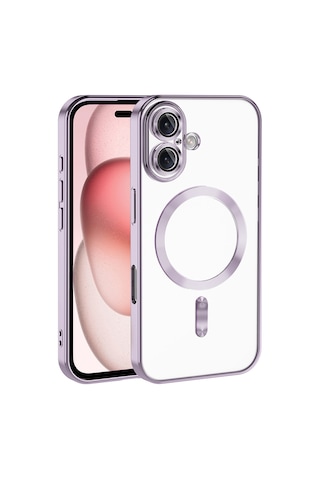 Apple Uyumlu iPhone 16 Plus Kılıf Magsafe Kamera Lens Korumalı Logo Gösteren İnce Hafif Ata Pro Tech Lila