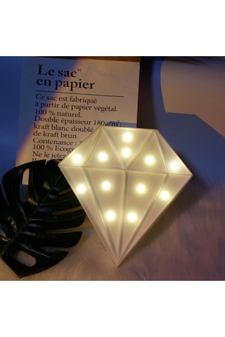 Ximistore9 Beyaz Led Elmas Desenli Oda Dekorasyon Lambası - Odalar İçin Isınak Işık Ve Dekoratif Aksesuar, Hediye Seçeneği Pil Yok Beyaz