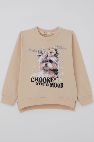 Breeze Kız Çocuk Sweatshirt Sevimli Köpekçik Baskılı Fiyonklu Yazı Baskılı 3-8 Yaş , Bej