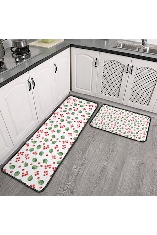 Noel Desenli 2'li Mutfak Matı, Anti-yorgunluk, Yastıklı Ve Kaymaz, Mutfak Ve Ofis İçin Noel Yemiş Yaprağı