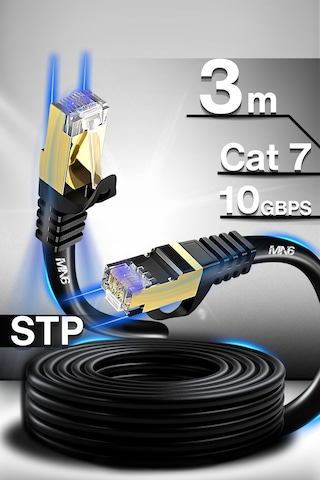 MN6 M109F Cat7 Kablo 3 Metre/Bakır-10Gbps-50 Mikron Altın Kaplama/3M Cat7 Ethernet Kablosu
