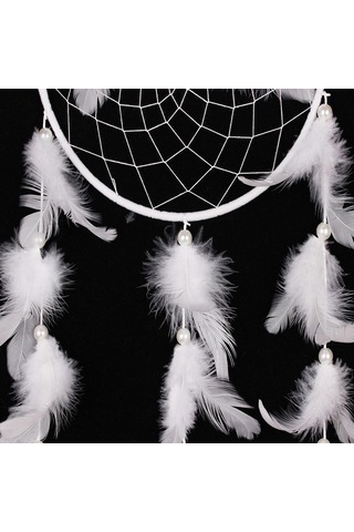 Dolıty Vintage Beyaz Sahte İnci Tüy Dream Catcher Ev Duvar 70cm