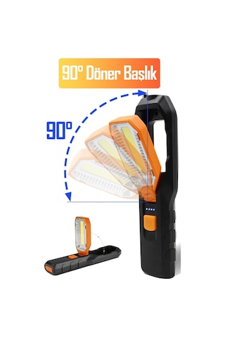 El Feneri 4 Modlu 90 Akrobat Led Çalışma Işığı İş Lambası Darbeye Dayanıklı Mıknatıslı Fener 8w Turuncu