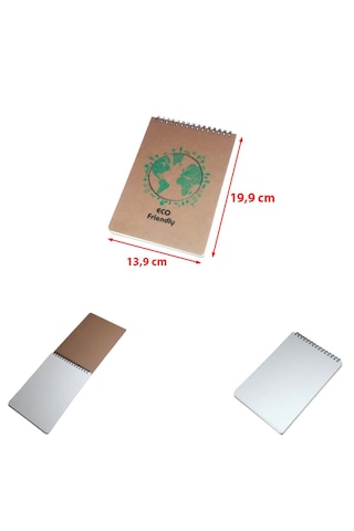 Üstten Metal Spiralli 100 Yaprak Çizgisiz Not Defteri Çevre Dostu Bloknot Ebat: 19,9 Cm X 13,9 Cm Kahverengi