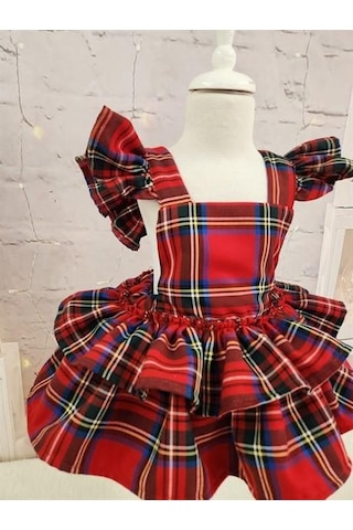 H L Y Karol Tasarım Kırmızı Ekose Romper Kız Bebek Elbisesi, Özel Dikim Kız Çocuk Elbisesi, Doğum Günü Elbisesi, Fotoğraf Çekim Elbisesi, Kız Bebek Hediyesi, 0-2 Yaşa Uygun Kırmızı