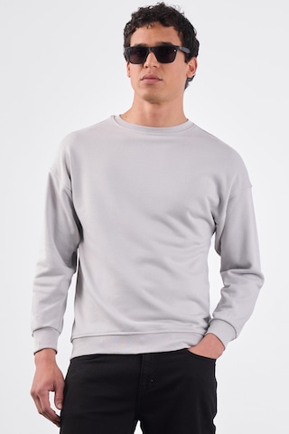 Dufy Açık Gri Bisiklet Yaka Regular Fit Erkek Sweatshirt Gri