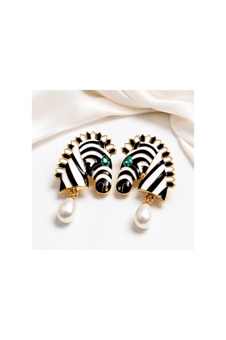 Zirkon Taşlı Altın Kaplama İncili Zebra Küpe Altın Altın