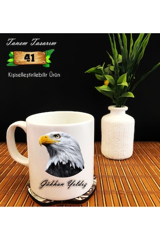 Kartal Figürlü Kşiye Özel Tasarım İsim Yazılabilir - Porselen Kupa Beyaz Kartal Figürlü Kşiye Özel Tasarım İsim Yazılabilir - Porselen Kupa Beyaz