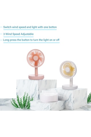 Ranyeek Usb Şarjlı Fantezi: 3 Hızlı, Led Işıklı, Açı Ayarlanabilir, Pil Dahil, Taşınabilir Soğutucu - Beyaz