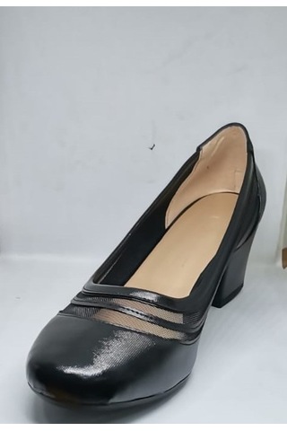 White Line 8608 Kadın Kalın Topuklu Klasik Ayakkabı Siyah