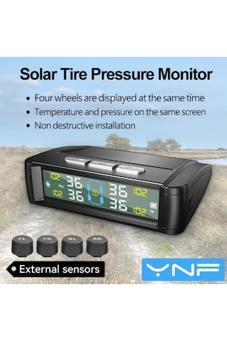 Motion003 Siyah Arabalar İcin Ynf Tpms 4 Harici Sensorlu Lastik Basinc Ve Sicaklik Izleme Sistemi Titresim Algilama Anahtari Sezgisel Ekran