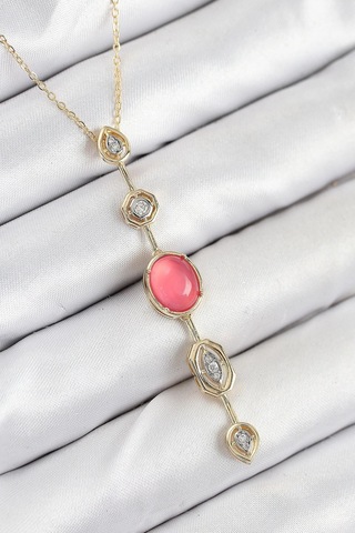 Mey İthalat Pirinç Zincir Pembe Gold Renk Zirkon Taşlı Y Kolye 11 50284228