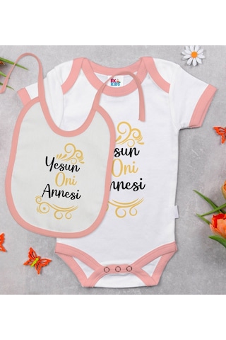 Bk Kids Yesun Oni Annesi Tasarımlı Pembe Bebek Body Zıbın Ve Mama Çok Renkli