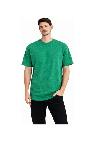 Vexor Erkek Asit Yıkama Bisiklet Yaka Kısa Kollu Oversize T-shirt Tişört - Yeşil