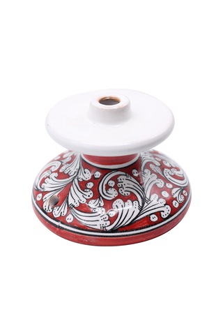 Beyaz Dekoratif Kozalak Kırmızı İşlemeli 40 Cm