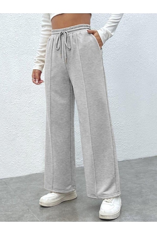 Kallima Gri Çimalı Yüksek Bel Bol Paça Mevsimlik Eşofman Altı Gri