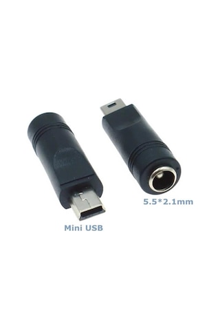 Koodmax - 5 Pin Mini Usb Erkek To Dc 5.5 2.1mm Dişi Soket Çevirici - Güç Adaptörü Fişi Dönüştürücü