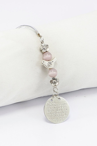 Pastel Pembe Boncuklu Metal Çiçekli Kuşlu Küçük Ayetel Kürsi Dual