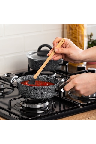 Porsima 4399 4 Parça Kaçerola Sosluk Sütlük Mini Granit Tencere Sahan Seti Gri 14cm Gri
