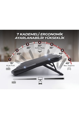 Laptop Soğutma Standı 7 Kademeli Rgb Gaming Notebook Soğutucu, 9-17.3 İnç Uyumlu, 8 Fanlı Sessiz Profesyonel Soğutma Standı
