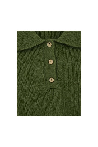 Maison Velora Kadın Haki Basic Oversize Polo Yaka Yarım Pat Düğmeli Triko Kazak-27aj002 Haki 923050279 Haki