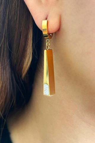 Allmisse Zirkon Taşlı Sallantılı Altın Kaplama Piramit Çelik Küpe - Altın