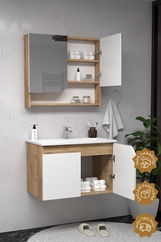 Teta Home Napoli 65 Cm Mdf Banyo Dolabı Seti Atlantik Çam-beyaz Atlantik Çam - Beyaz