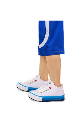 Kiko Kids Tinna Bağcıklı Erkek Bebek Keten Spor Ayakkabı Beyaz - Mavi