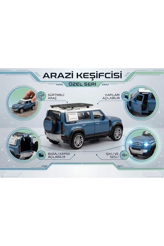 Işıklı Müzikli Sürtmeli 1:32 Ölçekli Model Kapısı Bagajı Ve Kaputu Açılabilir Oyuncak Araba Mavi