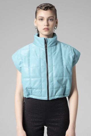 Turkuaz Dericlub Wm054 Gerçek Deri Kadın Şişme Yelek Turkuaz