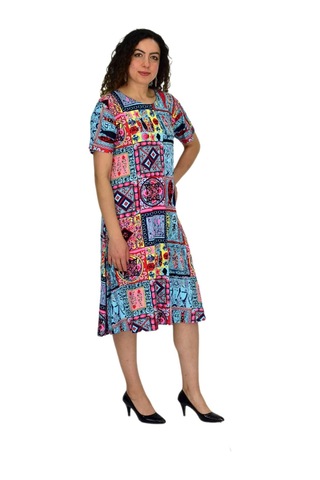 Kadın Kısa Kol Likralı Viskon Elbise Bgl-st04671 Mavi