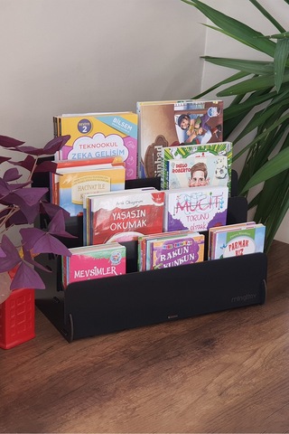 Mini Lucky Montessori Çocuk Kitaplığı 4 Raflı Ahşap Çocuk Odası Kitaplık Masaüstü Mini Kitaplık Siyah - 570895571 Siyah