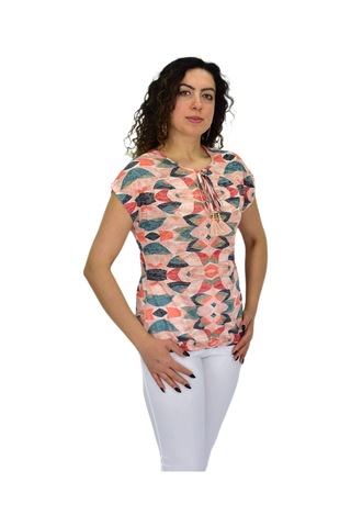 Kadın Kısa Kol Baskılı Bluz Bgl-st04693 Turuncu