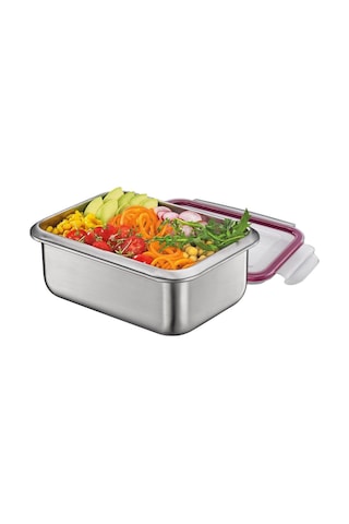 Kuchenprofi Paslanmaz Çelik Lunchbox 22x16x8,5 Cm Şeffaf Kapaklı Saklama Kabı Saklama Kapları Gri - Pembe