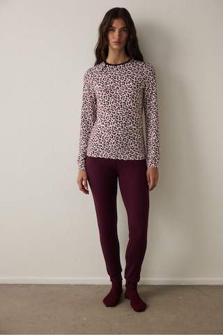 Penti Bordo Leopar Desenli Uzun Kollu Termal Etkili Pijama Üstü