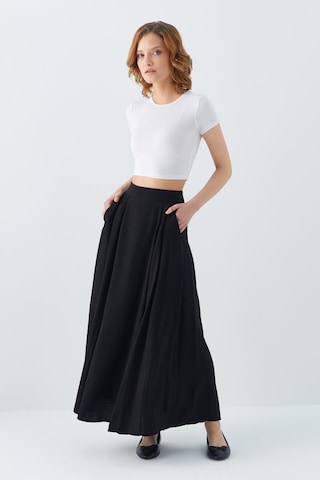 4631 Kadın Parçalı Kloş Etek Siyah Siyah