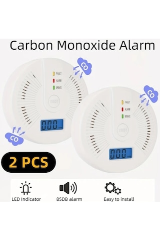 Sandwich Karbonmonoksit Dedektörü Alarm 2 Adet Dijital Ekranlı Pil Operasyonlu Test Çubuğu Kolay Kurulum