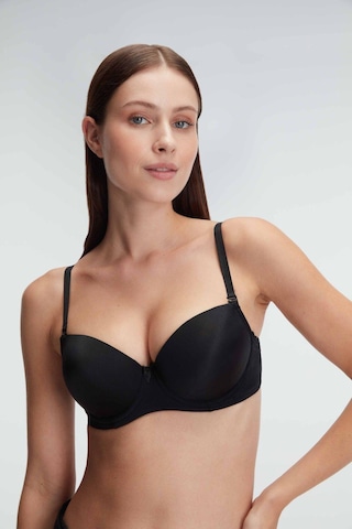 Balenli Destekli Dolgulu Askıları Çıkabilen Günlük Klasik T-shirt Sütyeni Siyah