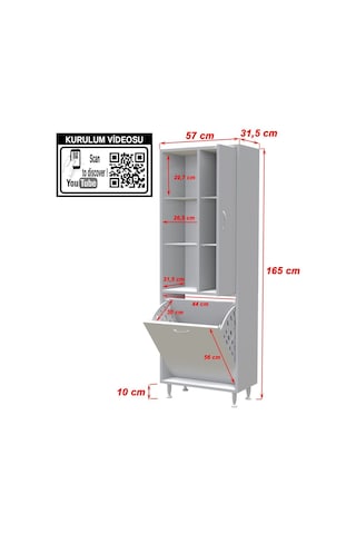 55 X 160 X32,5cm 3 Kapaklı Çok Amaçlı Mutfak Dolabı Sepetli Banyo Dolabı Oyuncak Dolabı Beyaz