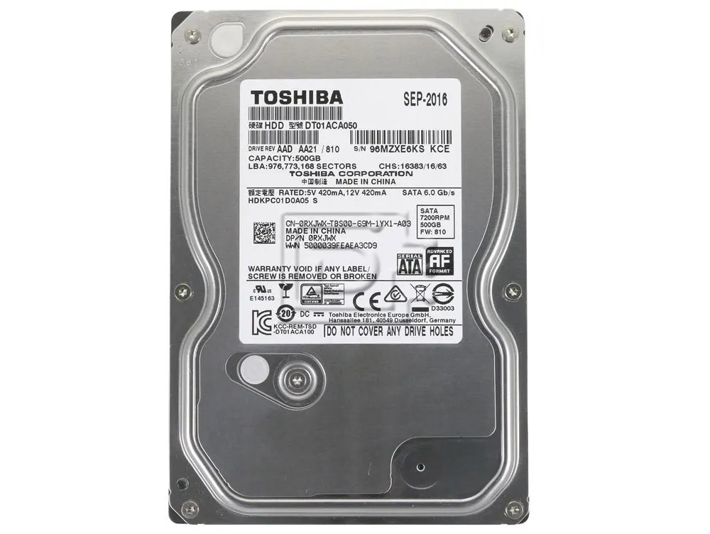 Toshiba 500gb Dt01aca050 7200rpm 16mb Sata 3.0gb/s 3.5" Hard Disk 1
