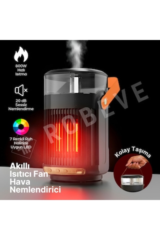 Robeve Buhar Makinesi Ve Mini Isıtıcı 800w 2si 1 Arada Hava Nemlendirici Uzaktan Kumandalı Zaman Ayarlı Devrilme Korumalı 7 Renk Led Işıklı Taşınabilir