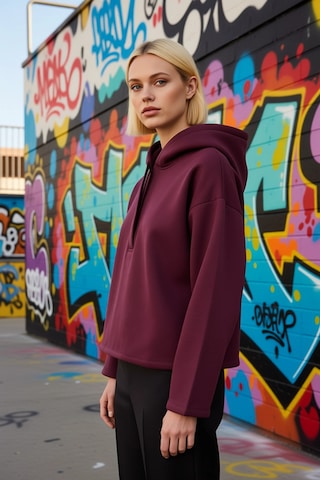 Benerly Kadın Kapüşonlu Düşük Kol Oversize Örme Sweatshirt Fonksiyonel Da Mürdüm