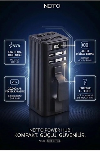 50000 Mah 65w Powerbank Pd & Scp Destekli Dijital Ekranlı El Fenerli, 3 Port, Kablosuz Şarj, Taşınabilir, Lityum-i