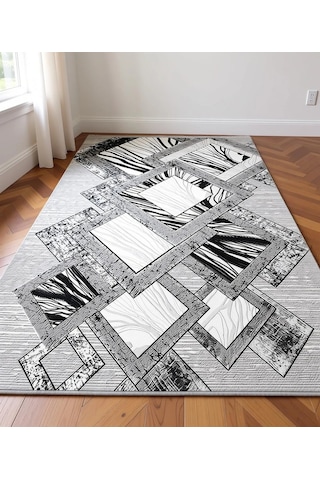 Geometrik Desen Modern Halı Dekoratif Kilim Gri