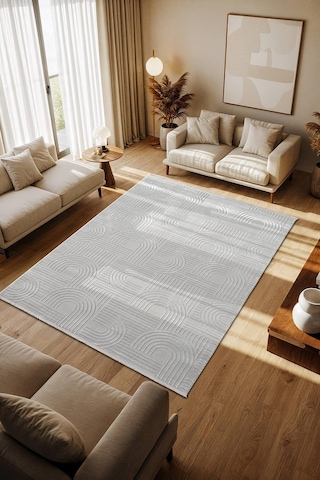 Cotto Motto Tt002g Gri Halı Modern Geometrik Çizgili Pamuk Taban Yıkanabilir Salon Mutfak Halısı