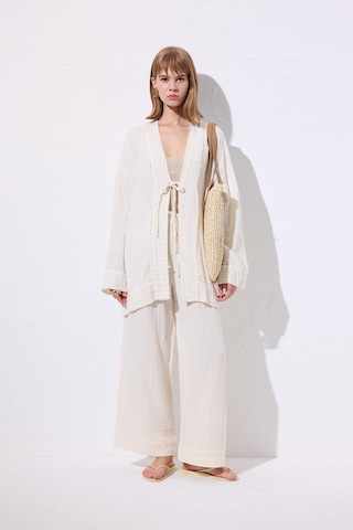 Müslin Geniş Kollu Kimono Bej Bej